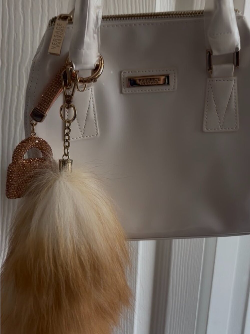 NWT Versace White Satchel + Fox Tail Charm Dust Bag Purse (Authentication) - Picture 14 of 14